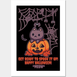 Cute Cat Pumpkin "Get Ready to SPOOK IT UP - Meow" Posters and Art